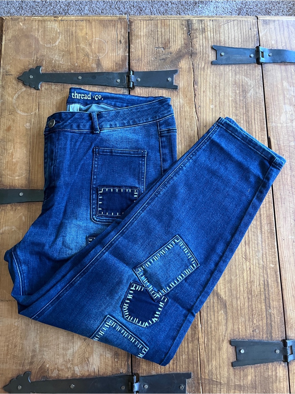 Thread & Co. Women’s Dark Blue‎ Skinny Jeans with Patchwork Detail